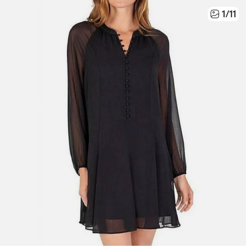 Joie black mini dress Women's Small flowy feminine sheer loose party LBD - Picture 1 of 11